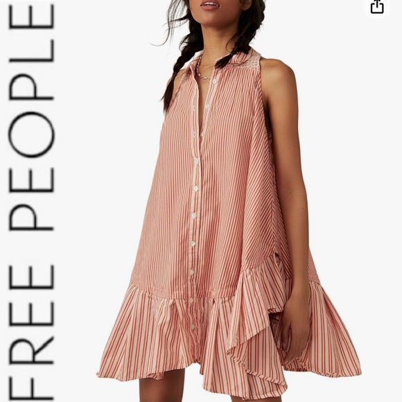 Free People Dresses & Skirts - NWOT Free People Be Real Striped Button front Ruffle Mini Dress xs